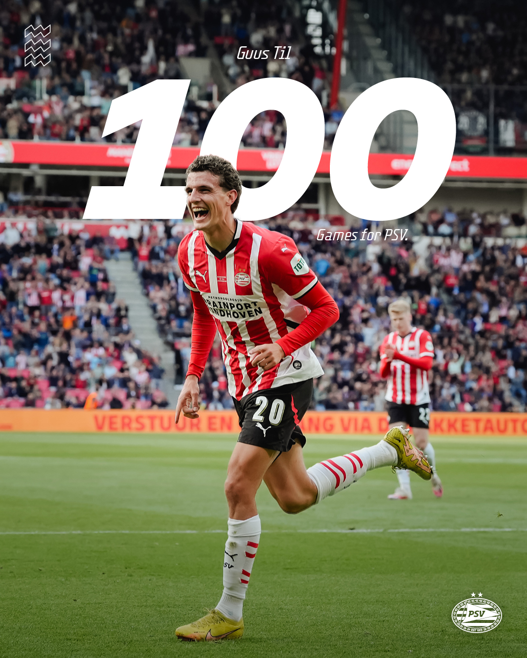 Guus Til bereikt vandaag de mijlpaal van 100 officiële wedstrijden in een PSV-shirt