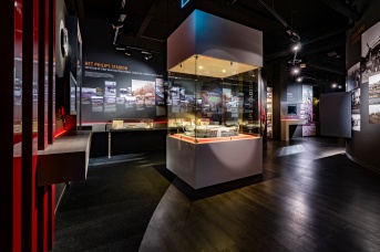 Een realistische maquette van het Philips Stadion in het PSV Museum.